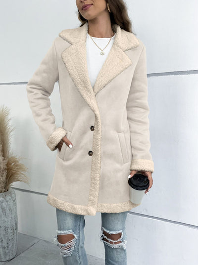 Lapel Collar Teddy Lining Longline Coat - HandyProducts