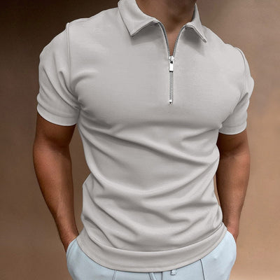 Classy Solid-Colour Polo Shirt Men's Top With Zipper New Fashion - HandyProducts