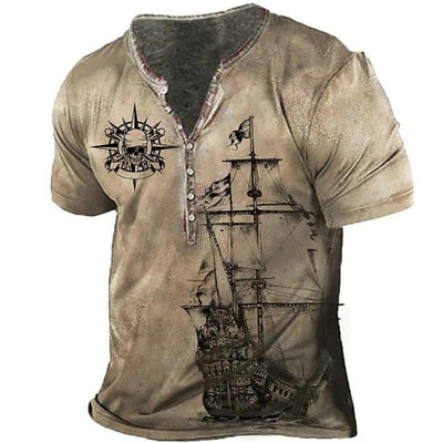 Vintage Men's T-shirt 3D Printed Ship Navigation Nautical Sailing Ocean Streetwear - HandyProducts