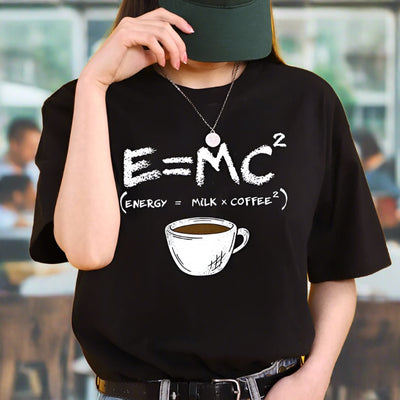 Coffee Lovers Energy=Milk+Coffee Cotton T-shirt Funny Tee Oversized - HandyProducts